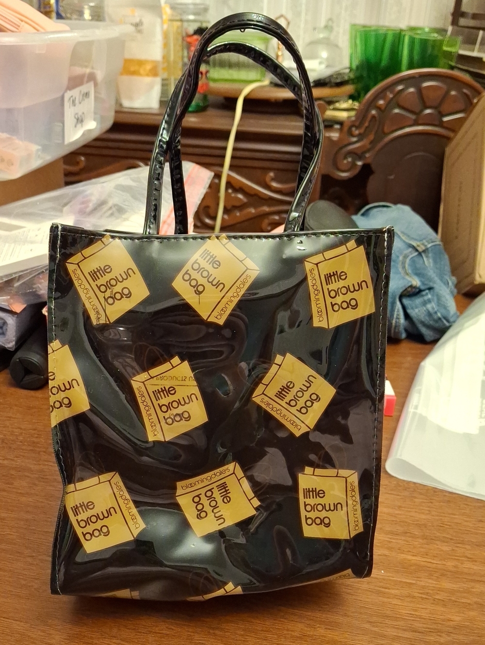 Little Brown Bag Bloomingdales Black Vinyl Tote NWT